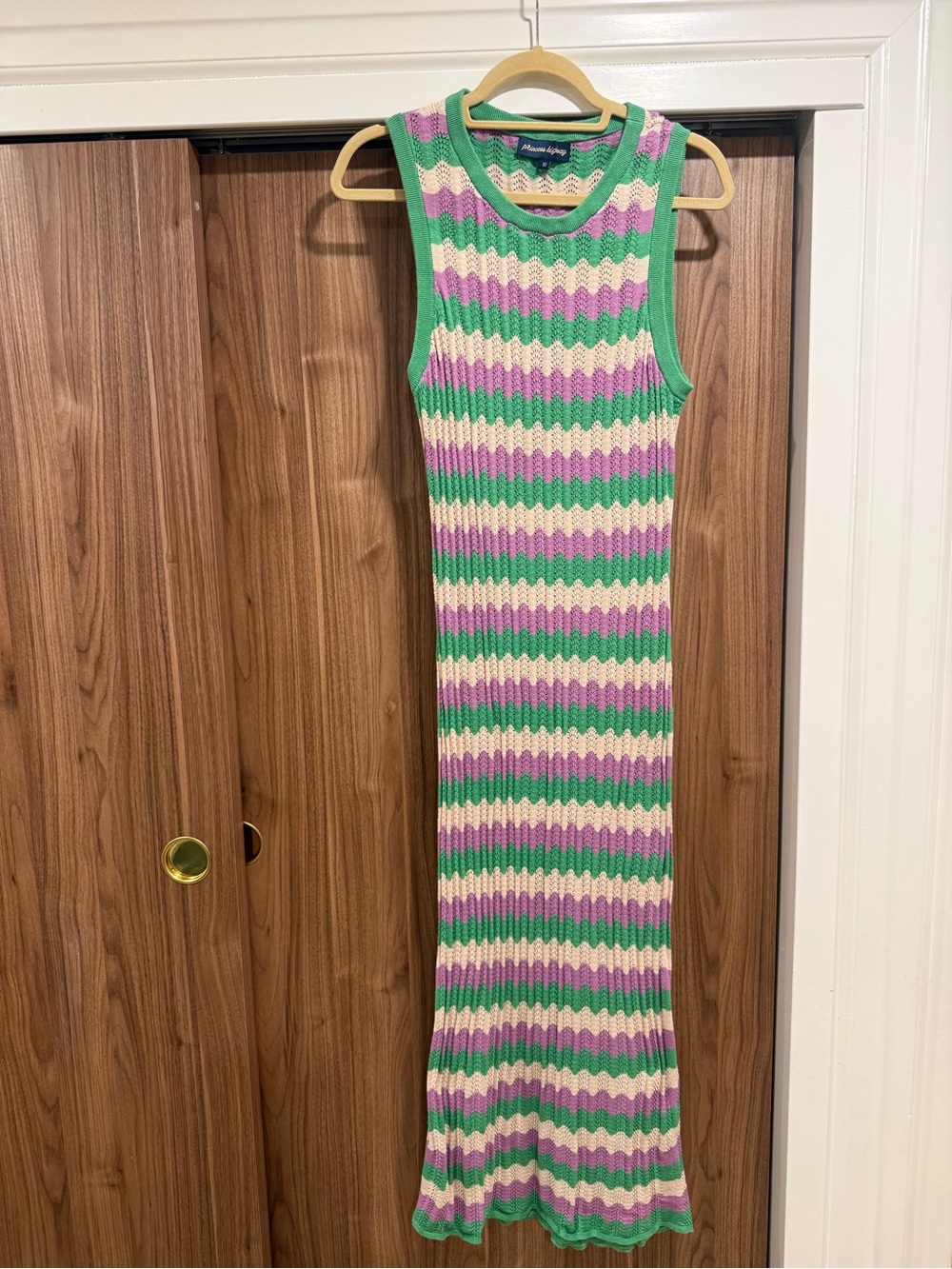 Princess Highway Sleeveless Ribbed Maxi Dress in Green, Pink & Cream M